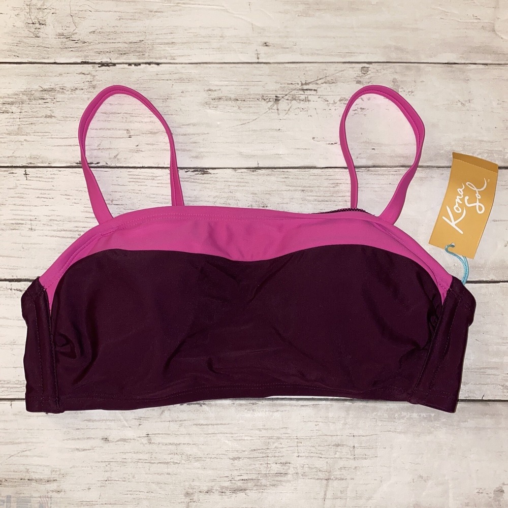 Kona Sol Bikini Top Womens Small Burgundy Pink Swim Lightly Lined Target NEW S